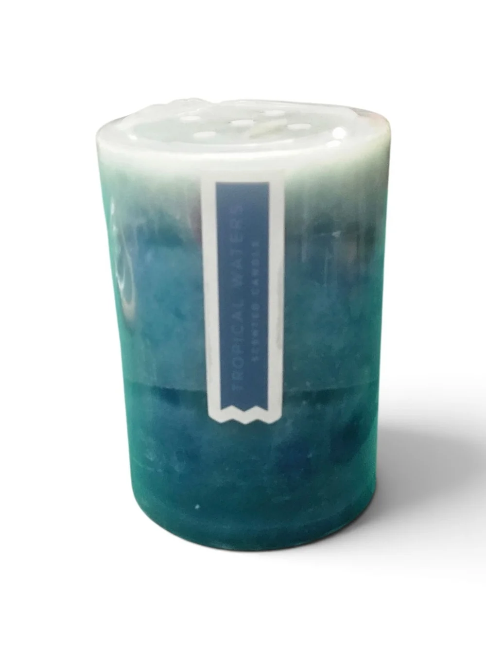Coastal Aqua Glass Jar Candle Holder w/Tropical Waters Candle Jute Rope Handle